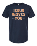 2024 Jesus Loves You Custom Group T-shirt (Blue/White/Orange Ink)