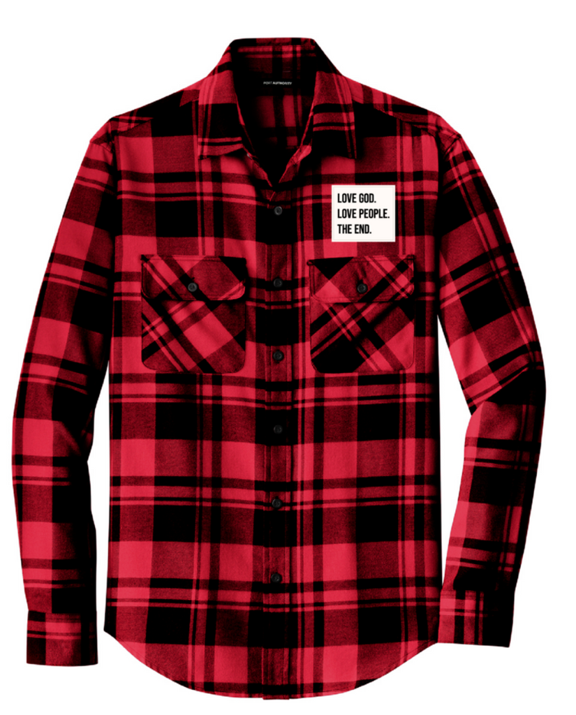 送料込 中古 L God Bless Plaid Flannel Shirt Love God. Love People. The End. Mens Port Authority Patch Flannel