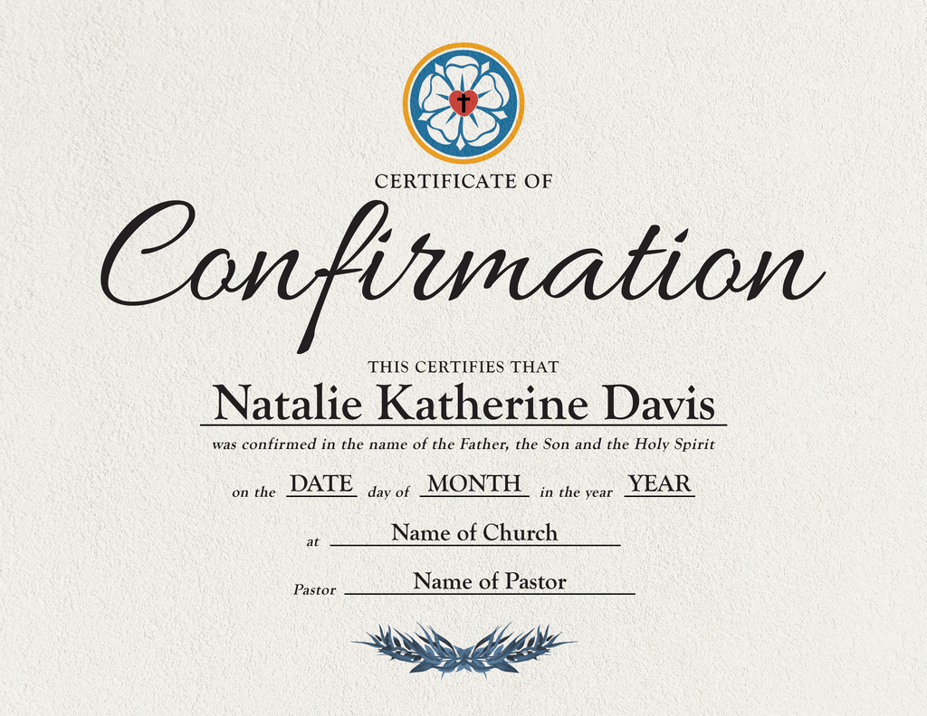 Catholic Confirmation Certificate