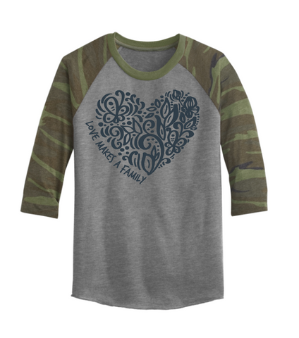 Love Makes a Family Raglan - Heart Design (Multiple Colors)