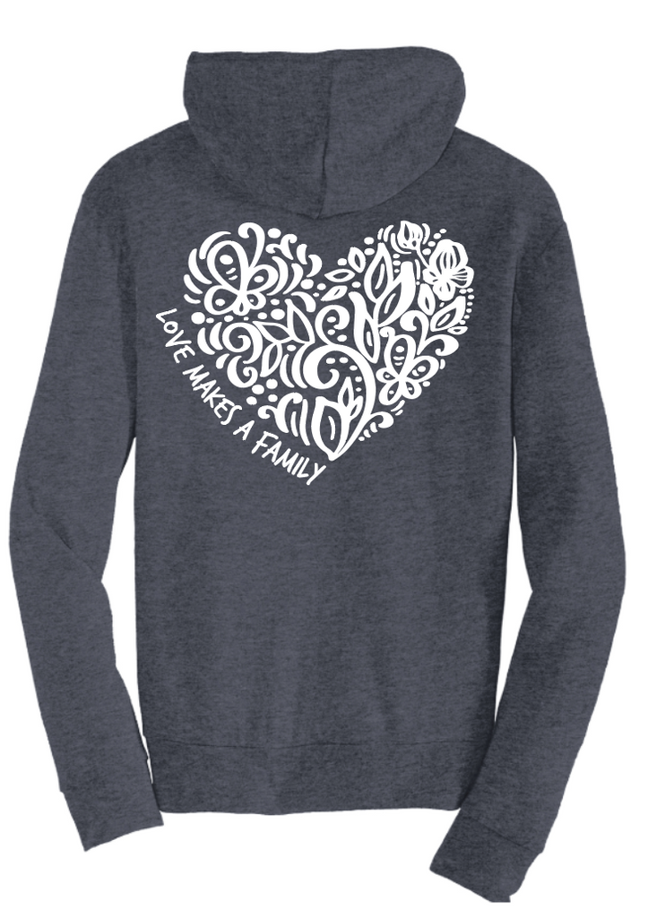 Love Makes a Family Full-Zip Hooded Sweatshirt Heart Design (Adult and Youth Sizes)