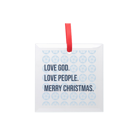 Love God. Love People. Merry Christmas. Square Glass Ornament