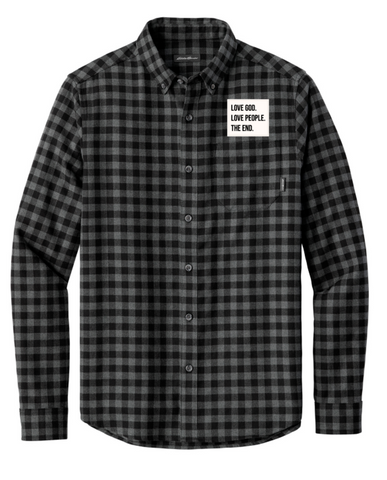 Love God. Love People. The End. Mens Eddie Bauer Patch Flannel